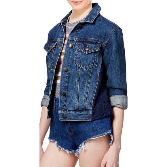 FREE PEOPLE NWT Floral Lace & Dark Denim Jean Jacket – Size XS - Picture 13 of 13